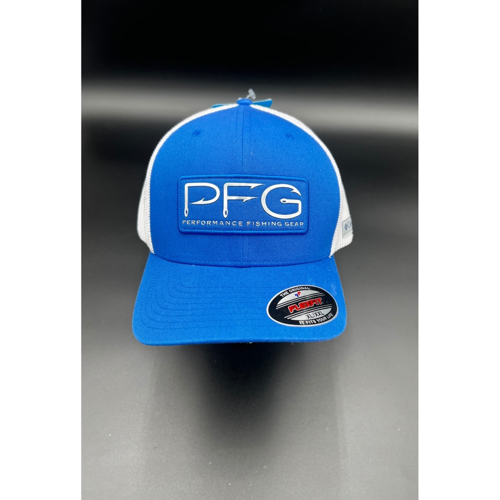 Columbia PFG Mesh Ball Cap XXL Blue White Trucker Hat CU0173-489 Flexfit NEW